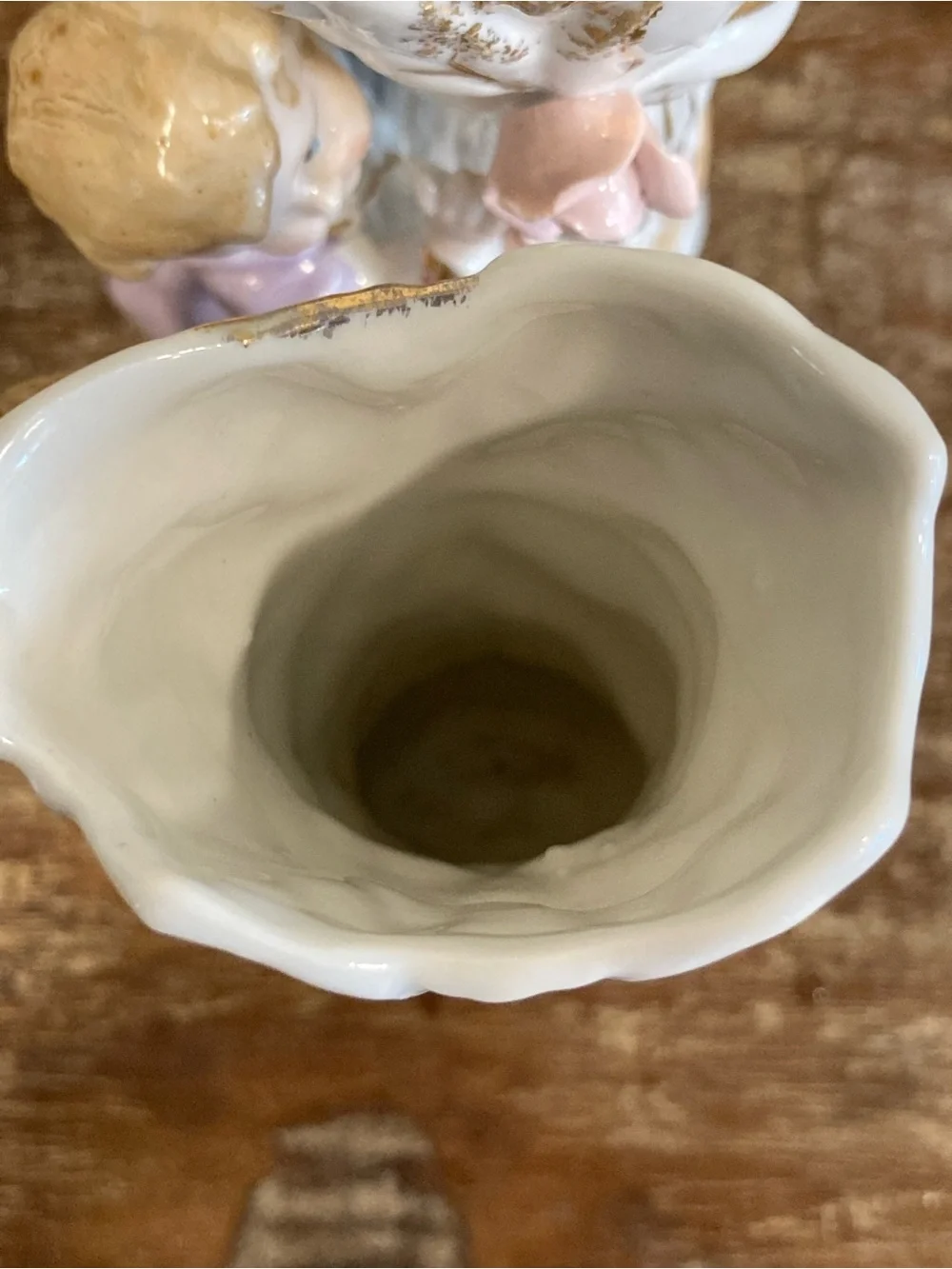 Pair of Boy & Girl Floral Mantel Vases in White & Gold Roses